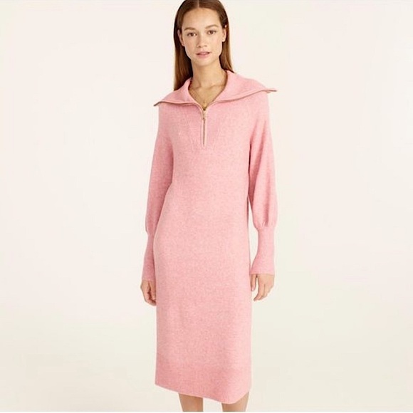 J.Crew Pink Half-Zip Sweater Dress in Super Soft Yarn sz XS - Picture 1 of 15